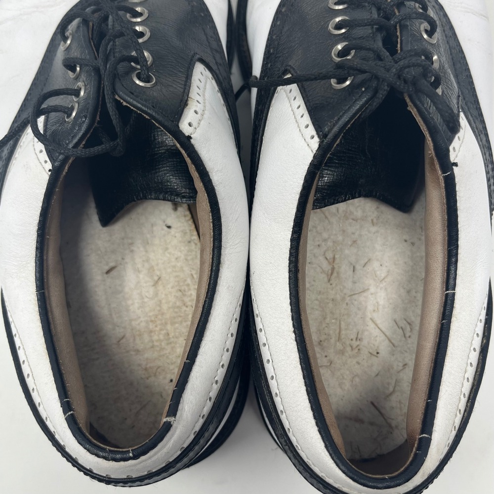 FootJoy GreenJoys Mens 9.5 W Golf Shoes Black White Wingtip Saddle 52262 - Picture 5 of 8